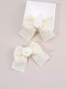 2 piezas Hebillas de pelo con lazo beige y flores con rhinestones para niñas, accesorios de pelo elegantes para la vida diaria
