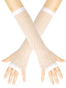 1 Pair Women Long Fingerless Fishnet Gloves, 80s Party/Halloween Party Decor