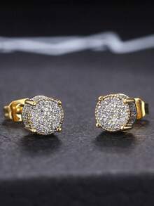 2pcs Luxury Square Stud Earrings, Unisex Hip Hop Cubic Zirconia Earrings, Gold Plated, Party/Birthday/Valentine's Day Jewelry Gift For Boyfriend, Husband, Couples - Earrings - View 7