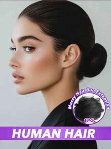 2PCS Messy Bun Hair Piece Human Hair Wavy Stretchy Real Human Hair Scrunchies Hair Bun Donut Elegant Chignon With Elastic Rubber Band Human Hair Tousled Updo Extension Elegant Human Hair Buns #Black #Natural Black #2 #4 Multicolor