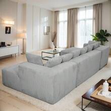 U-Shaped Oversized Floor Lounge Sofa, Living Room Symmetrical Modular Sectional Couch Accent Full Foam Sofa&Couch With Double Chaise Daybed, Soft Corduroy Upholstery, 8 Pillows, Gray - 灰色 - 查看 8