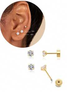Ensemble de boucles d'oreilles à tige plate en acier inoxydable 316L pour piercings multiples pour oreilles sensibles, boucles d'oreilles créoles petites en acier titane doré 14 carats hypoallergéniques avec petits clous CZ pour femmes, pour piercings de l'hélix, du rook, du daith, de la conque, du nez, des lèvres et du corps, tailles 16G, 8 mm, 10 mm, 12 mm