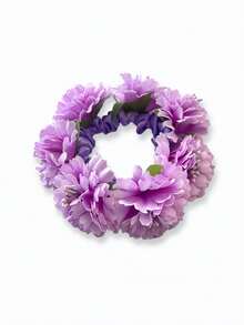 1件装女士春夏新款纯色仿布花朵发圈，适合海滩、夏威夷度假、日常佩戴、丸子头造型、节日、派对、送礼、秋季穿搭，发绳马尾辫头饰 - 彩色 - 查看 5