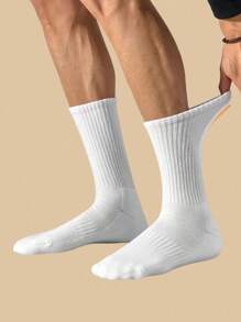 1/10/12 Pairs Men's Black & White Solid Color Mid-Calf Socks, Sports/Casual Comfortable Everyday, Home, Travel, Business Socks, Suitable For All Seasons