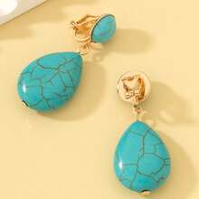 Oval Turquoise Ear Clip Earrings For Women, Geometric Non-Pierced Personalized Earrings