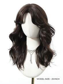 Black Brown Synthetic Wig With Bangs, Dark Brown Long Wavy Layered Wig, Suitable For Women's Daily Party Cosplay Wig 20 Inch - Black - View 4