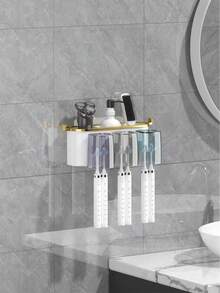 1 Bộ giá treo bàn chải đánh răng đa năng gắn tường có hộp đựng kem đánh răng tự động, bộ cốc đựng nước súc miệng, đồ lưu trữ phòng tắm không cần khoan, phụ kiện phòng tắm ngày lễ tình nhân năm mới, hộp đựng bàn chải đánh răng, kệ phòng tắm, đồ trang trí phòng tắm, đồ lưu trữ phòng tắm - Nhiều màu - Xem 5