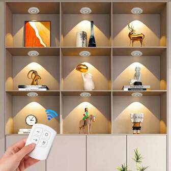 1set 3/6pcs Warm White LED Under Cabinet Lights With Remote Control, Suitable For Bathroom, Bedroom, Hallway, Toilet, Stairs And Cabinets, Battery Powered (Batteries Not Included)