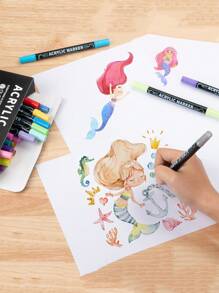 48pcs/36pcs/24pcs/12pcs Color Double Tip Acrylic Marker Pens,Waterproof Drawing Pens,Markers,5mm-1mm,Can Be Written On Stone,Glass,Wood,Canvas,Metal,A Variety Of Objects,Painting,Coloring,Marking,48 Colors Can Be Selected,Very Bright Colors And Festival Painting Project Creation Back To School
