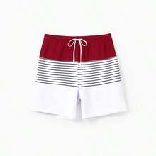 Trajes de baño a juego para la familia, bikini de un hombro a rayas rojas o bañador de bloques de color a juego, ropa de playa a juego para verano, crucero, vacaciones - Rojo - Ver 5