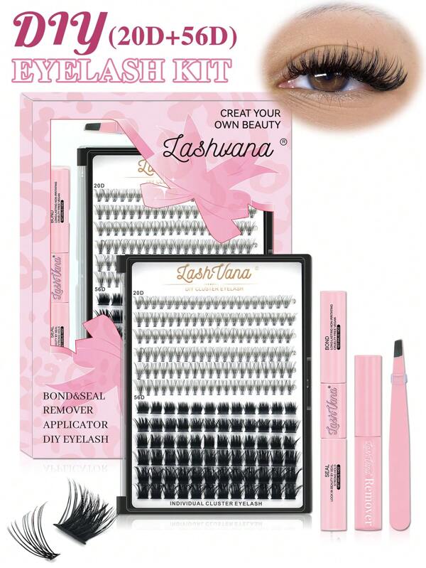 192 Peças Kit de Extensão de Cílios D-Curl DIY Individual, Kit de Extensão de Cílios 0,07D 9-14MIX 20D+56D, Kit de Cílios em Cluster, Pinças, Cola à Prova d'Água e Removedor de Cola para Presentes de Coisas Fofas, Maquiagem Iniciante-Amigável em Casa