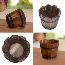 1 PC Charming Vintage-Style Wooden Barrel Planter - Versatile Indoor/Outdoor Round Flower Pot For Home & Garden Decor, Lightweight Carbonized Wood, Ideal For Succulents & Small Plants, Perfect For Office, Balcony, And Wedding Decor, 3.94x4.72 Inches - Multicolor - View 7