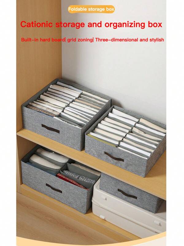 1PC Gray Clothes Storage Box, Pants Storage Box, Partition Storage Tool, Wardrobe Storage, Double Row Clothes And Pants Storage Box, Suitable For Home Storage And Organization