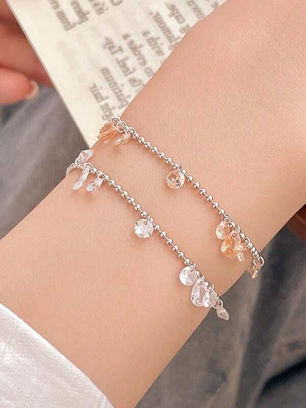 1 pezzo Braccialetto elegante da donna in argento sterling 925 con cielo stellato e strass, accessorio gioiello con nappina di alta qualità