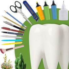 1pc Small Ceramic Dental Decoration Bucket Desktop Small Tool Storage Accessories, Pen Bucket, Cosmetics Storage Bucket, Toothbrush Bucket, Vase Or Flower Pot, Suitable For Succulent And Herbaceous Plants, Home Living Room, Bedroom, Office Desktop Decoration Bucket, Dental Gifts - Multicolor - View 4
