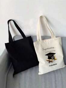 1pc Custom Graduation Name Congratulations 2025 Personalized Canvas Tote Bag, Durable Large Capacity, Simple Style, With Ideal Graduation Gift For Gift Bag