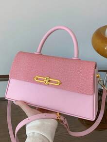 Women's Structured Box Handbag, Elegant Fashion Shoulder Bag, Pink - Pink - View 3
