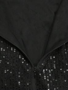 Women's Wedding Dinner Round Neck Sleeveless Sequins Slit Elegant Long Dresses Party - Black - View 7