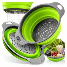 Colador plegable, colador plegable de silicona con asas de plástico, colador de cocina plegable para drenar pastas, frutas, verduras, coladores de silicona y coladores de alimentos, cestas de drenaje de filtro plegables, colador de cocina para lavar platos.