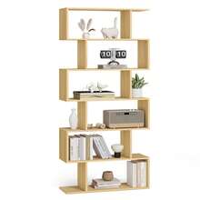 Scaffale a 6 Ripiani, Libreria, Divisorio per Stanza, Organizzatore Autoportante a Cubi, Stile Moderno, per Soggiorno, Camera da Letto, Ufficio,  rovere naturale - Quercia - Visualizzare 7