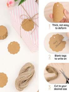 100 Stücke Kraftpapier Anhänger mit Juteband - Gewellte Rand Gläser Etiketten für Gastgeschenke, Hochzeit, Weihnachten, Geburtstag Geschenke - kein Strom benötigt, vielseitig verwendbare Hängedekoration - Verschiedenfarbig - Übersicht 5