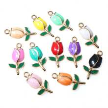 20pcs 21x10mm Enamel Rose Flower Charms Pendant Alloy Metal Cute Flowers DIY Jewelry Making Accessories For Necklace Earrings