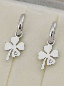 1 Pair Gold-Plated Four-Leaf Clover Rhinestone Earrings, Suitable For Daily Wear