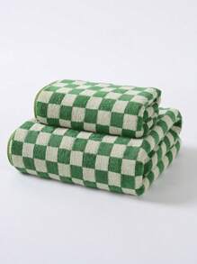 Checkerboard Coral Velvet Quick Dry Soft Absorbent Checkered Print Towel, Lint-Free, Suitable For Adult, Couples, Bath, Shower, Face, Home Use - 1pc Towel (34x75cm) Or 1pc Bath Towel (70x140cm), Or 1 Set (Towel + Bath Towel) Home Bathroom Decor Fall Decor Back To School For Beauty Salon Home Bathroom