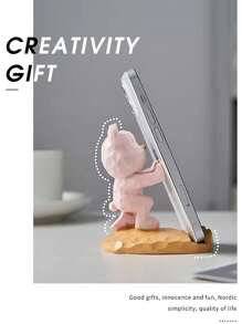 1pc Cute Kung Fu Bear Phone Stand, Pad Tablet Support Stand, Cartoon Drama Chasing Bedhead Creative Desktop Ornament, Home Decoration Ornament, Suitable As A Gift For Family, Friends, And Classmates, School Supplies, Back To School