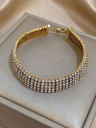 1 件 18K 镀金水钻网球手链，女士适用 - 奢华闪亮 CZ 链，优雅可叠戴珠宝，母亲节礼物，晚会必备，波西米亚风夏季海滩婚礼旅行毕业礼物