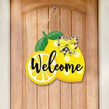 1pc Yellow Lemon Design Welcome Wooden Door Hanger Wooden Tag, Wreath Family Farmhouse Wall Decoration Room Decor Bedroom Decor Home Decor - Yellow - View 3