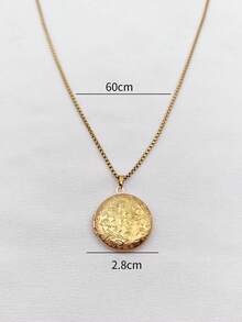 1pc Stainless Steel Minimalist Heart, Square, Oval Shaped Locket Necklace, DIY Photo Storage, Holiday Souvenir, Valentine's Day Gift - Yellow Gold - View 7