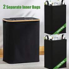 Fold 140L Deposit Bottles Collection Container 2 Compartments With Two Carry Bag - Black - View 2