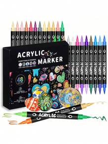 48pcs/36pcs/24pcs/12pcs Color Double Tip Acrylic Marker Pens,Waterproof Drawing Pens,Markers,5mm-1mm,Can Be Written On Stone,Glass,Wood,Canvas,Metal,A Variety Of Objects,Painting,Coloring,Marking,48 Colors Can Be Selected,Very Bright Colors And Festival Painting Project Creation Back To School