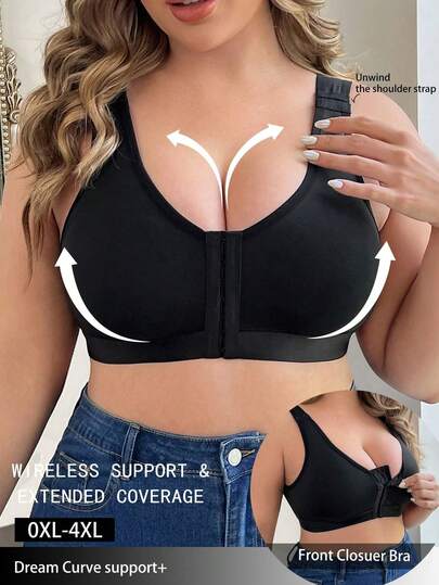 加大码前扣式无钢圈文胸，日常穿着舒适