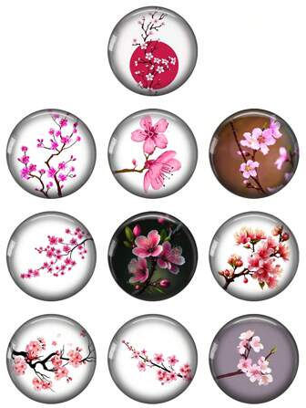 Cabochons ronds en verre photo de démonstration avec un beau motif de fleurs de pêcher rose-pêche de 12 mm / 20 mm / 25 mm, avec un dos plat pour la fabrication de bijoux