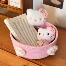 Sanrio 1 Stück Hello Kitty Kawaii Aufbewahrungskorb, süßer Harajuku Charm Kosmetikaufbewahrung Dekobox für Schlafzimmer, Geburtstagsgeschenk, Pink
