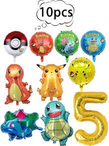 pokemon 10 piezas de globos con temática de Pokemon, globos de Pikachu, pequeños dragones de fuego, globos decorativos de la tortuga Jenni para fiesta de cumpleaños