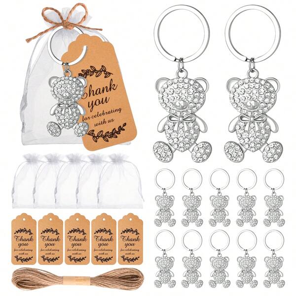 24 piezas de llaveros de oso dorado con bolsa de arpillera y tarjeta de agradecimiento, adecuados para bodas, despedidas de soltero o regalos de cumpleaños, recuerdos, decoración, obsequios para invitados a bodas, regalos de San Valentín