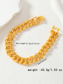 1 Peça Pulseira Elegante Trançada com Corrente de Cobre Banhada a Ouro Estilo Árabe, Presente de Férias para Família e Amigos - Ouro amarelo - Visão 4