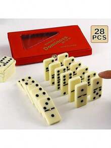 28 块多米诺骨牌游戏套装，带翻盖储物盒 - 耐用塑料多米诺骨牌，适合互动游戏、家庭聚会和派对娱乐 - 理想的感恩节礼物