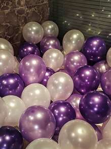 30pcs Purple & White Latex Balloon Party Decorations Set, Suitable For Birthday, Wedding, Graduation, Back To School Events