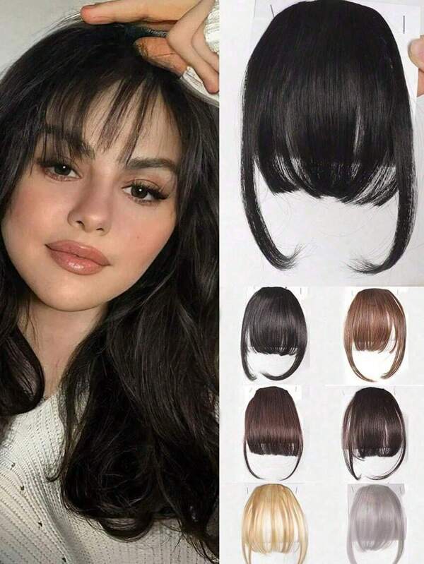 1pc Clip In Bangs Front Neat Black Bangs Hairpiece Synthetic Fake False Hair Piece Bangs Hairpiece Clip In Hair Extensions For Women Daily Wear, Fashion Party Gift For Women Hair Tinsel Pack, Festival Gift Tinsel Fairy Hair Extension Party Dazzle Hair Accessories
