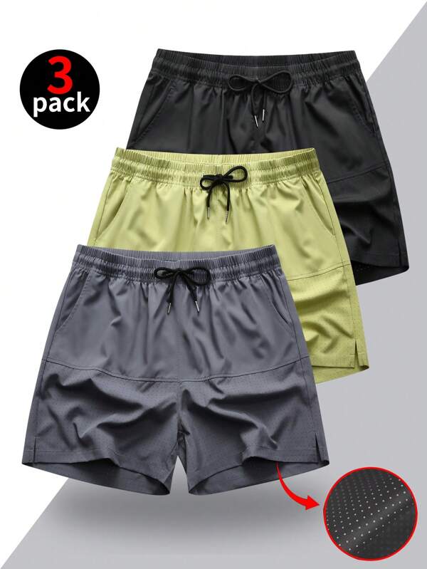 Set de 3 pantalones cortos de malla transpirables de secado rápido para baloncesto/entrenamiento/fitness/correr, para hombre, para verano