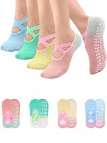 3 paires de chaussettes de yoga, chaussettes bateau pour femmes, chaussettes de sport antidérapantes en silicone pour le printemps et l'été, yoga pour débutants, course, automne et hiver, dégradé, fitness, mode intérieure