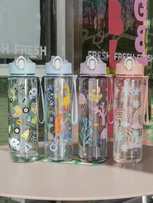 1pc, 700ml/23OZ Ocean Animal Series Plastic Water Bottle With Cap, Straw And Carrying Strap, Portable, Multiple Styles Available, Suitable For Outdoor Sports, Cycling, Travel, Camping, Gifts And Festivals - Multicolor - View 8