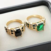 1 pieza Anillo de mujer elegante, de lujo y glamoroso con jade verde y circonita brillante, joya de regalo