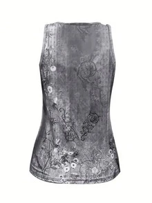 ChicMe Women's V-Neck Printed Loose Comfortable Casual Camisole - Grey - View 2