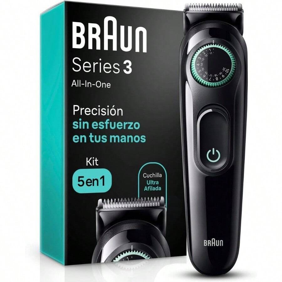 Kit All-In-One Series 3, Recortadora de Barba, Nariz. Orejas y Cabello para Hombre 5en1, 40 Longitudes de corte, Lamina ultraafilada, Lavable - Ninguno - Ver 1