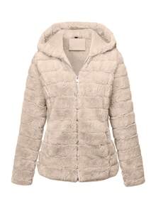 Chaqueta con capucha de piel sintética con bolsillos para mujer Risissida - La elección perfecta para otoño/invierno - Beis - Ver 1
